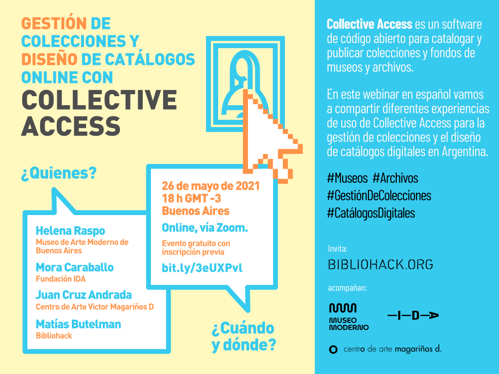 Flyer del webinar Gestion de colecciones y diseño de catálogos online con Collective Access